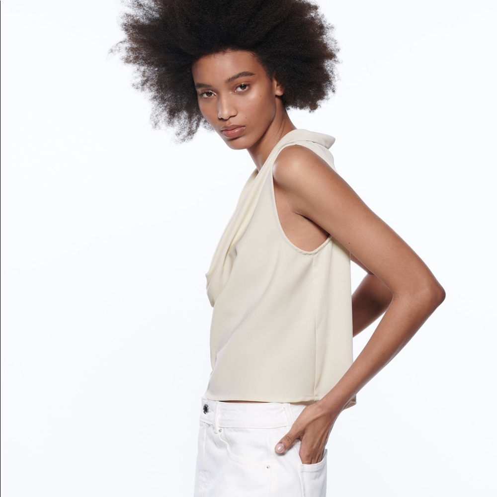 Zara Ecru Flowy Neckline Top - Picture 3 of 7